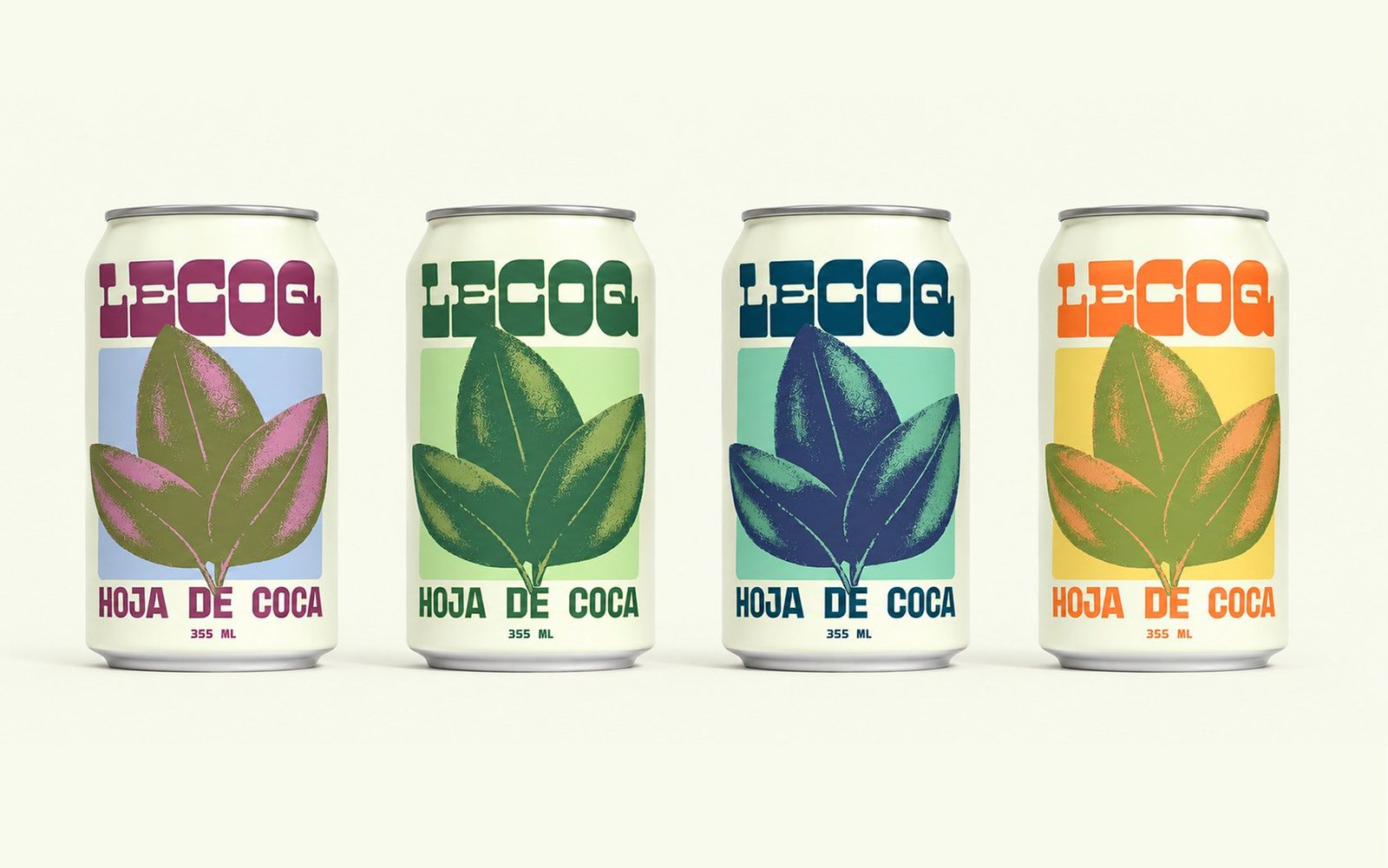 Las cuatro latas de LECOQ: berries, hoja de coca, limón y maracuyá